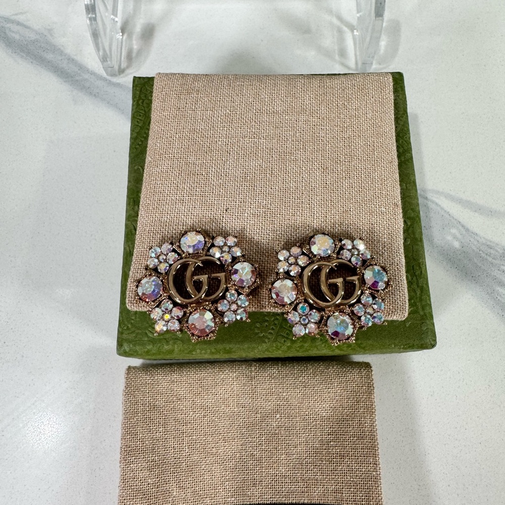 Authentic Gucci Elegant Gold and Crystal Earrings